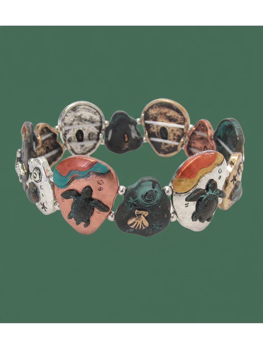 Multicolor Turtle Motif Metal Bracelet